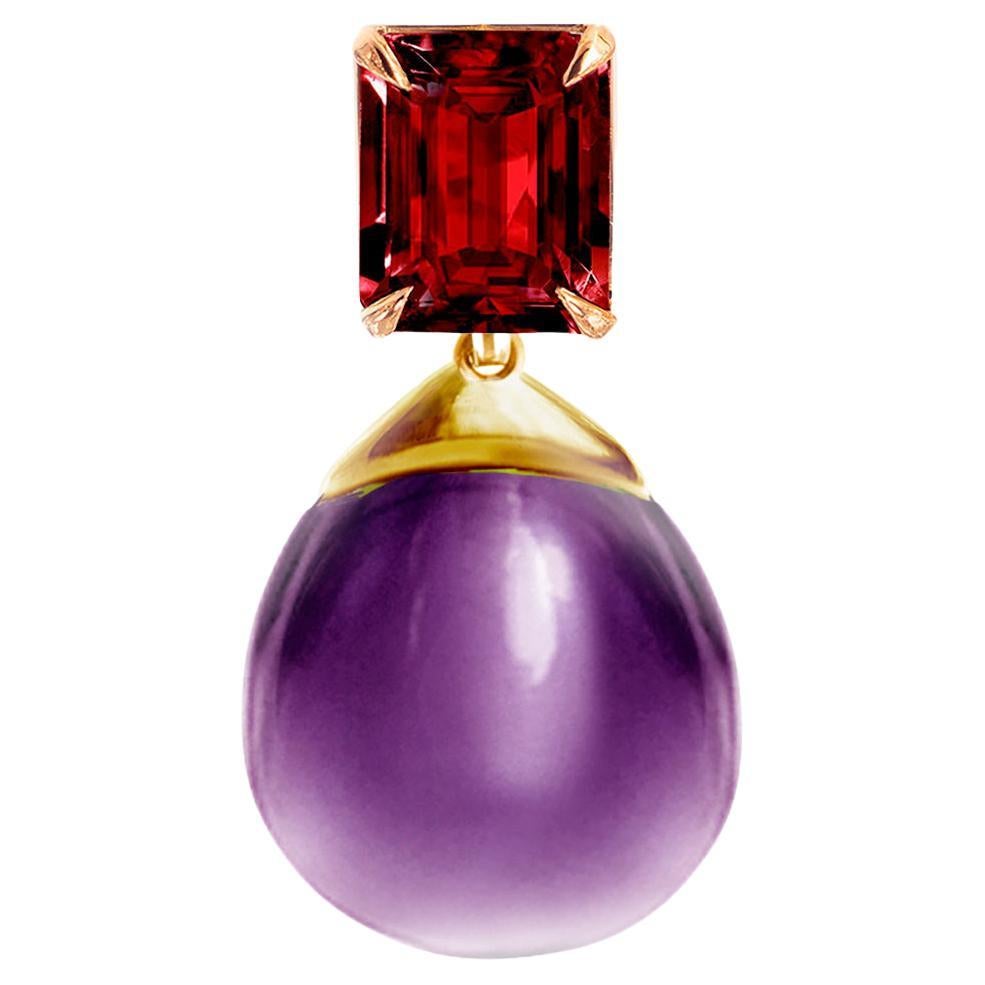 Eighteen Karat Yellow Gold Transformer Pendant Necklace with Ruby and Amethyst For Sale
