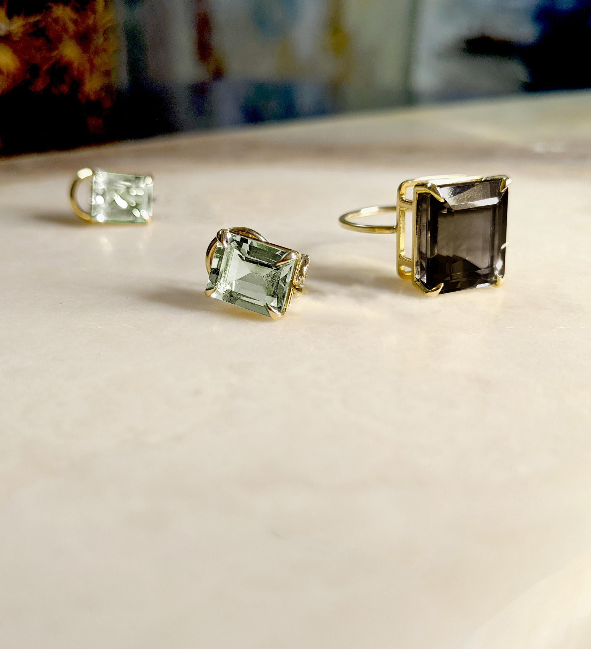 Women's Yellow Gold Transformer Stud Earrings with Mint Quartz and Amethysts For Sale