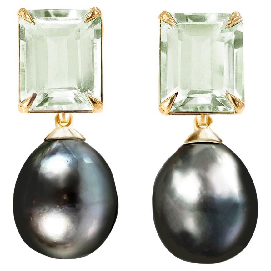 Eighteen Karat Yellow Gold Transformer Stud Earrings with Tahitian Black Pearls For Sale