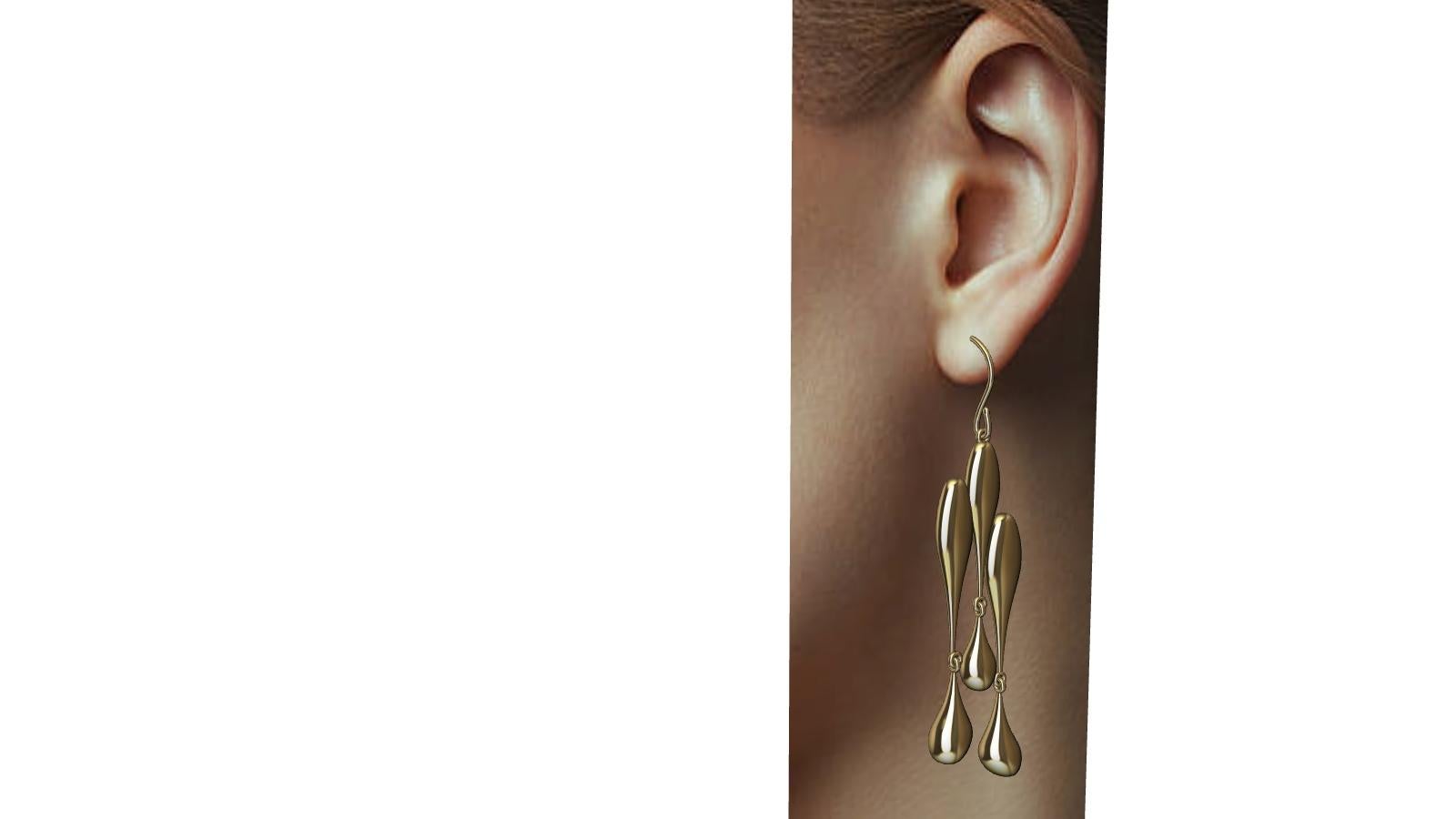 18 Karat Yellow Gold Tri Waterdrop Hollow Earrings For Sale 5
