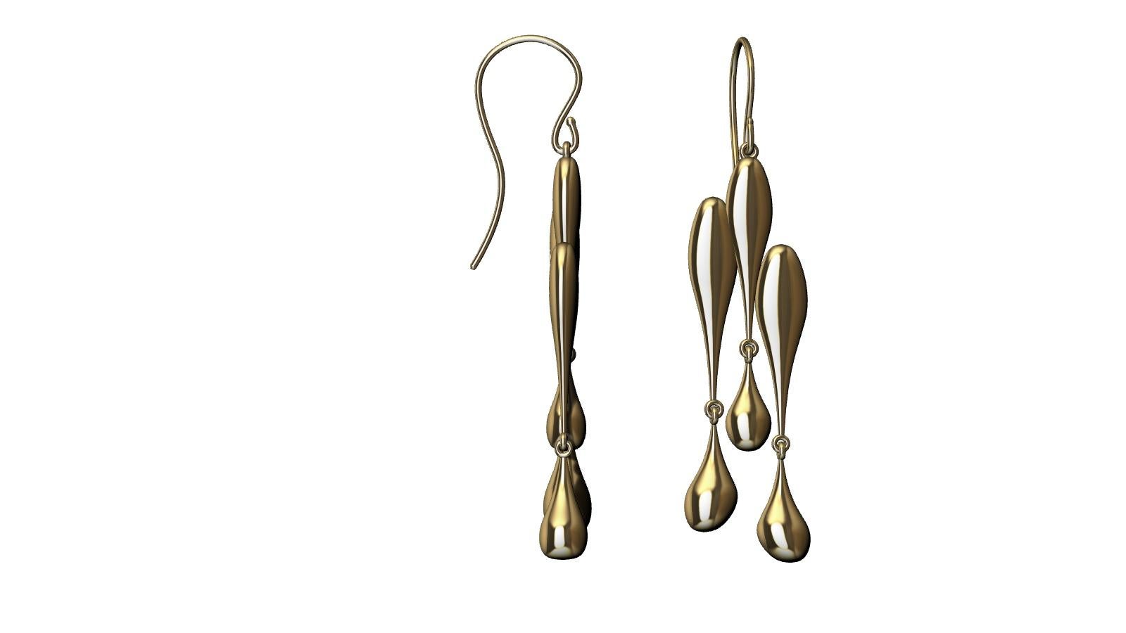 18 Karat Yellow Gold Tri Waterdrop Hollow Earrings For Sale 6