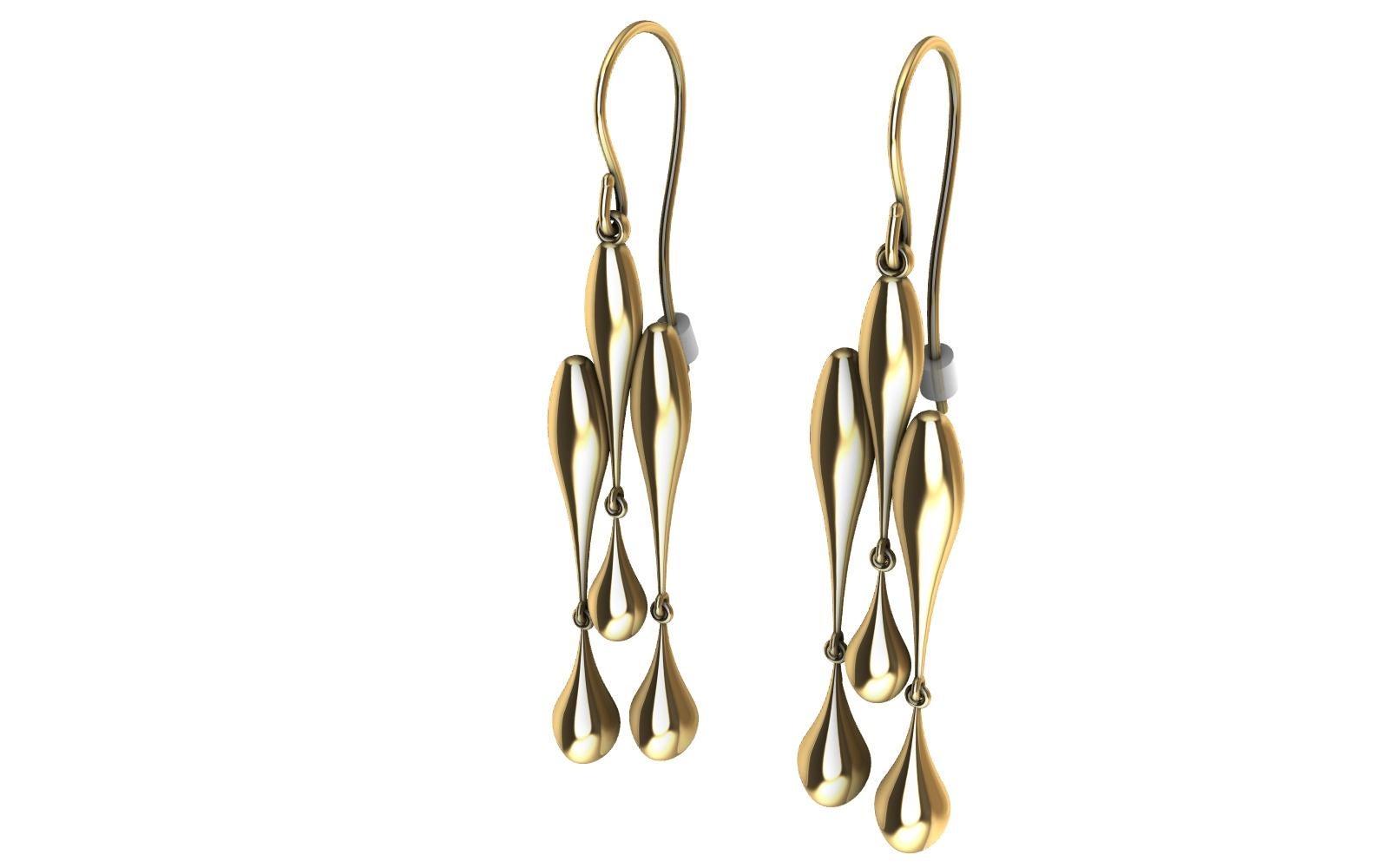 18 Karat Yellow Gold Tri Waterdrop Hollow Earrings For Sale 7