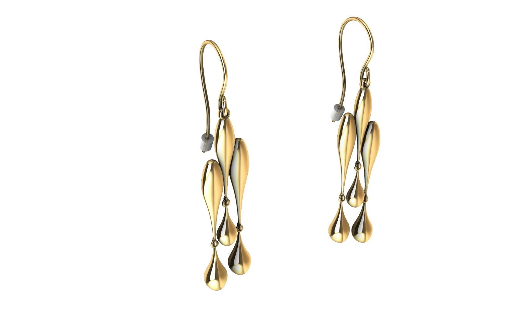 Contemporary 18 Karat Yellow Gold Tri Waterdrop Hollow Earrings For Sale