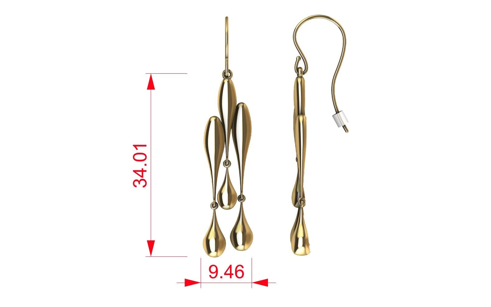 18 Karat Yellow Gold Tri Waterdrop Hollow Earrings In New Condition For Sale In New York, NY