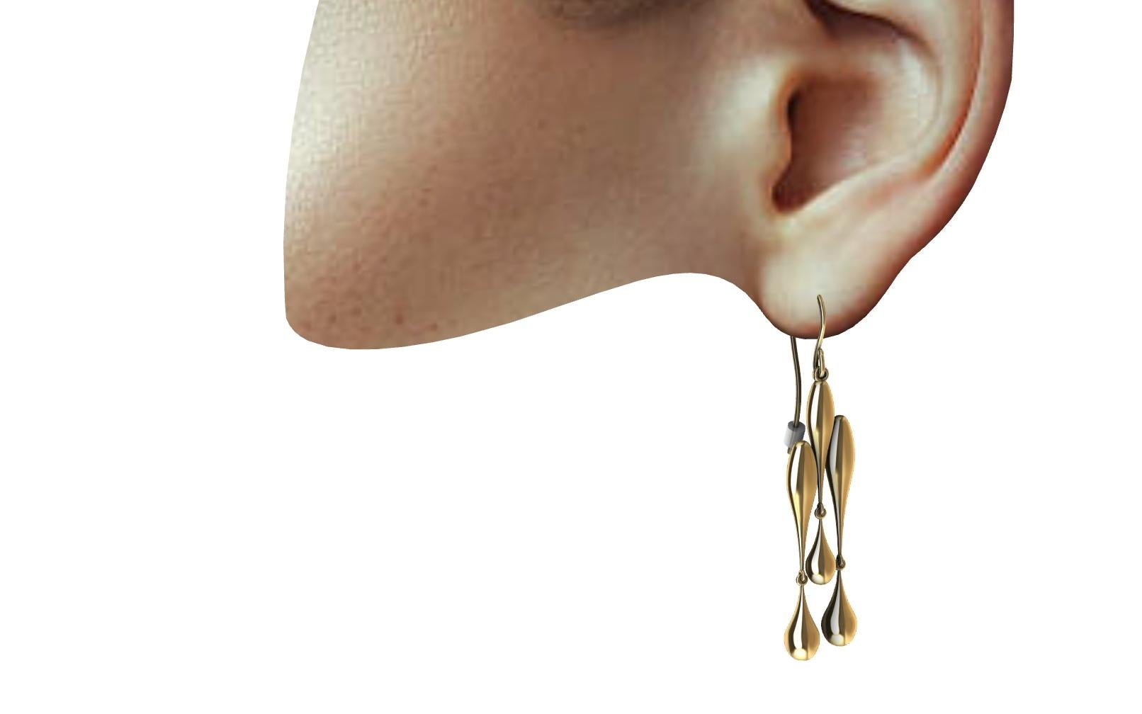 18 Karat Yellow Gold Tri Waterdrop Hollow Earrings For Sale 3