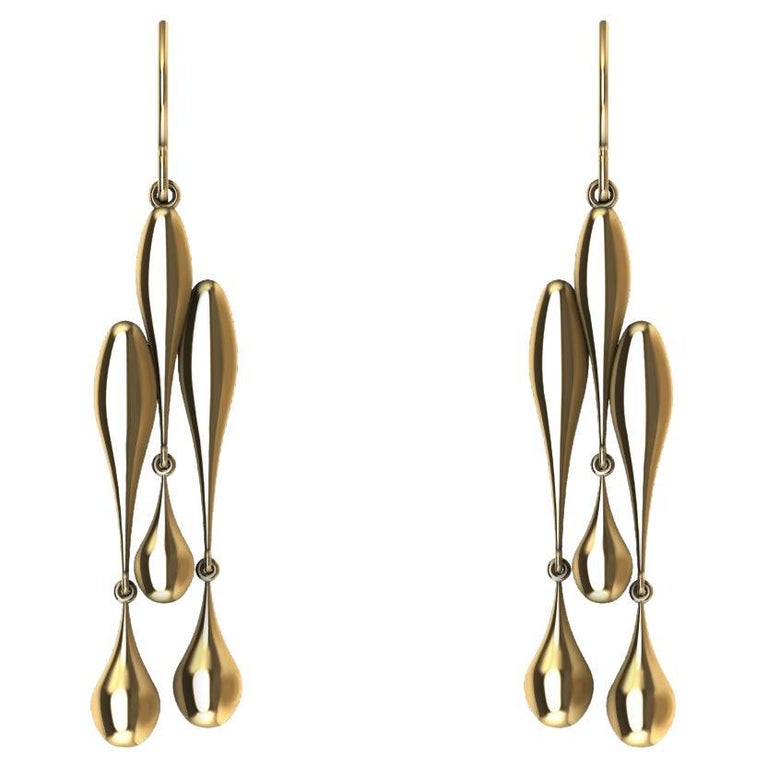 18 Karat Yellow Gold Tri Waterdrop Hollow Earrings For Sale at 1stDibs