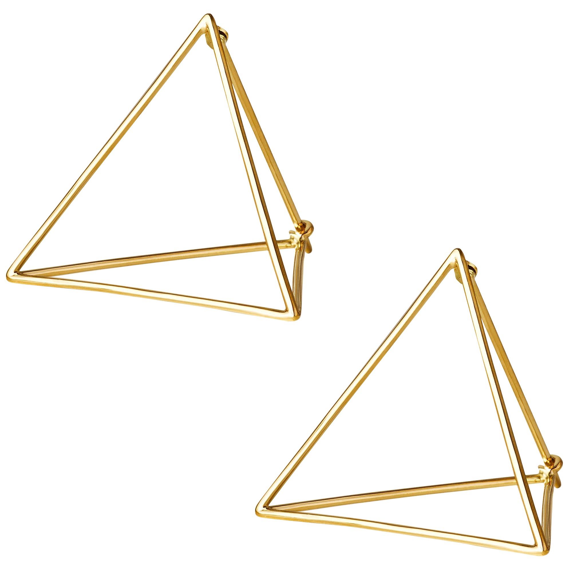 18 Karat Gelbgold Dreieckige Ohrringe Paar im Angebot