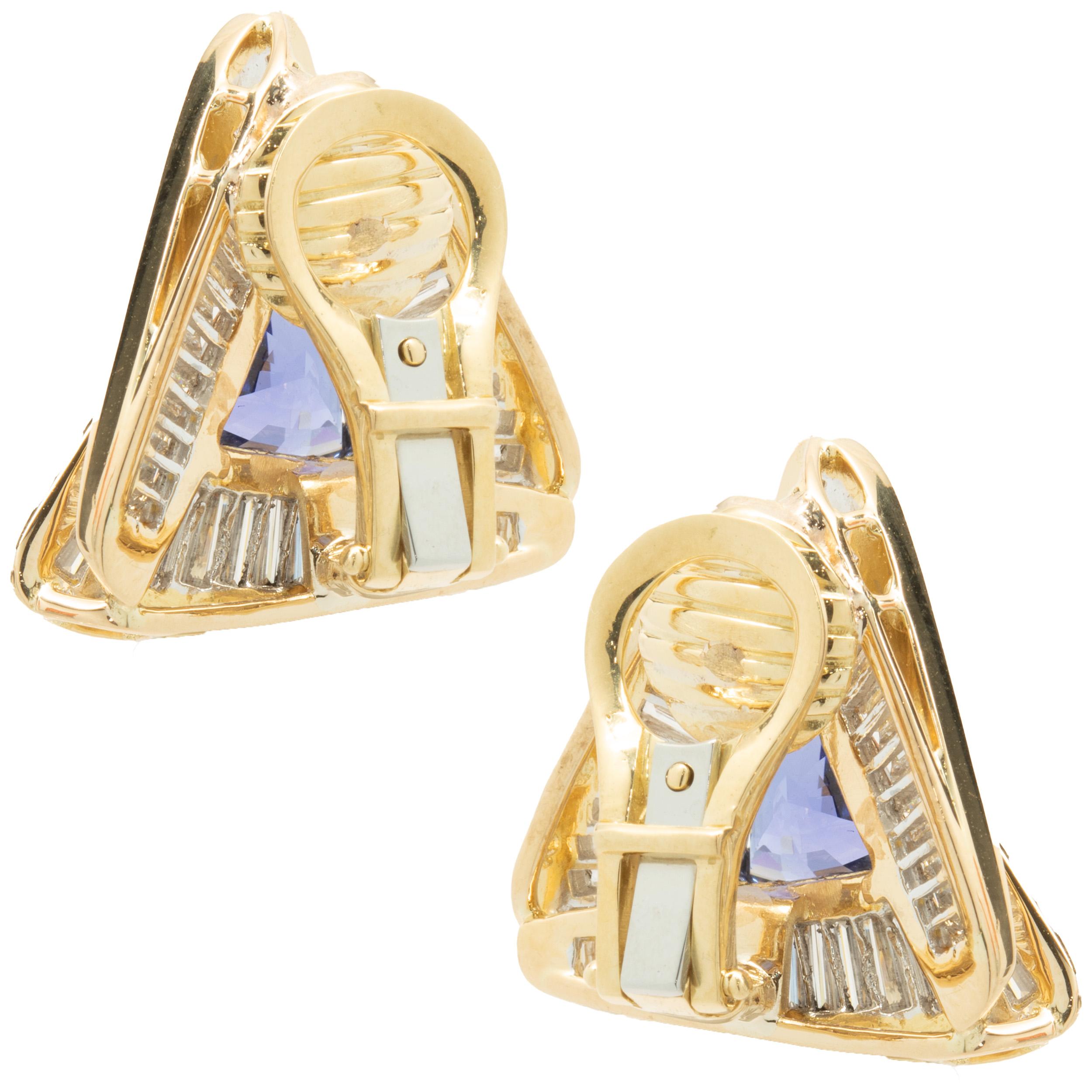 18 Karat Yellow Gold Triangle Tanzanite & Diamond Ballerina Ring & Earrings SET In Excellent Condition In Scottsdale, AZ