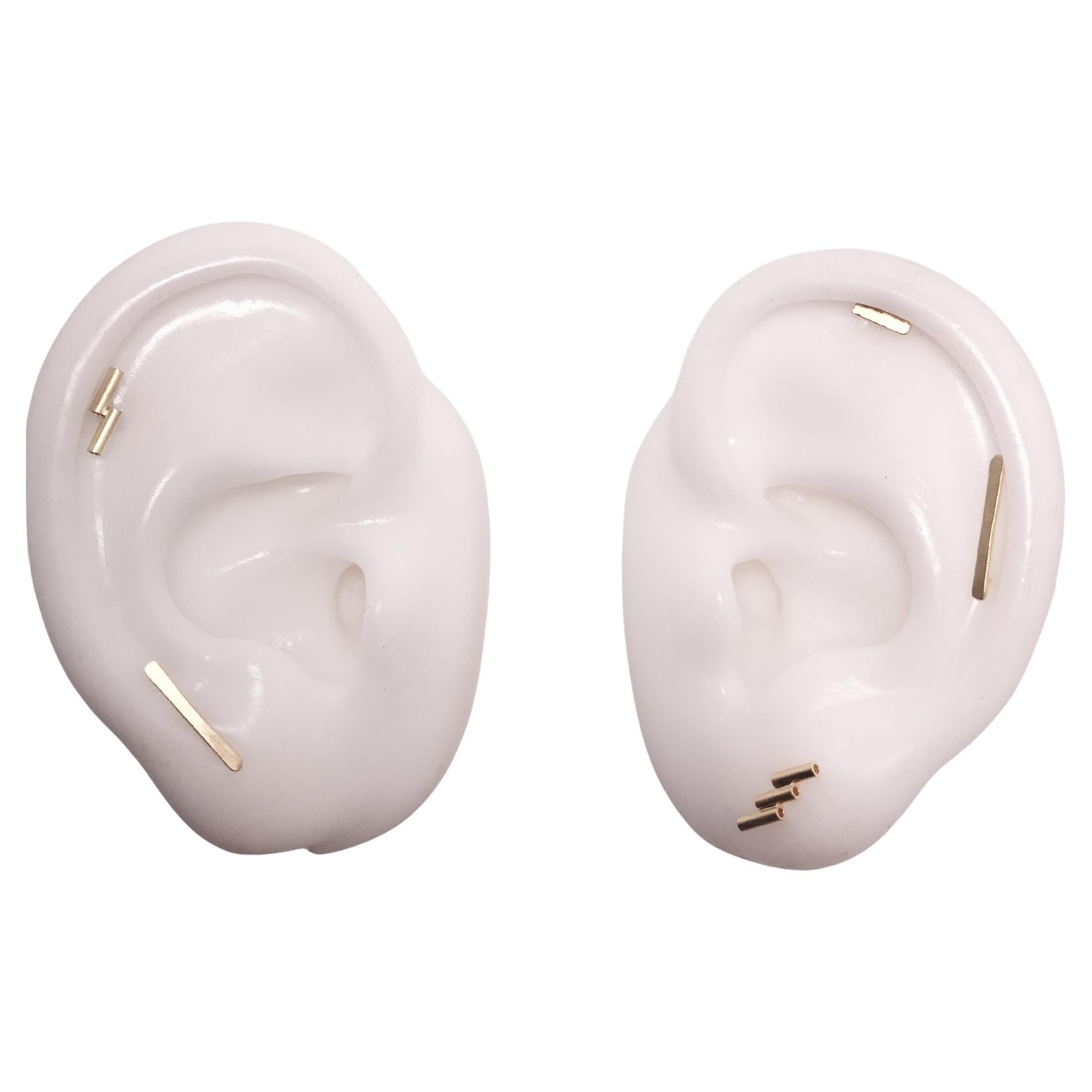 Artisan 18-Karat Yellow Gold Triple Lines Earrings For Sale