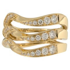 18 Karat Yellow Gold Triple Row Diamond Fashion Band Ring