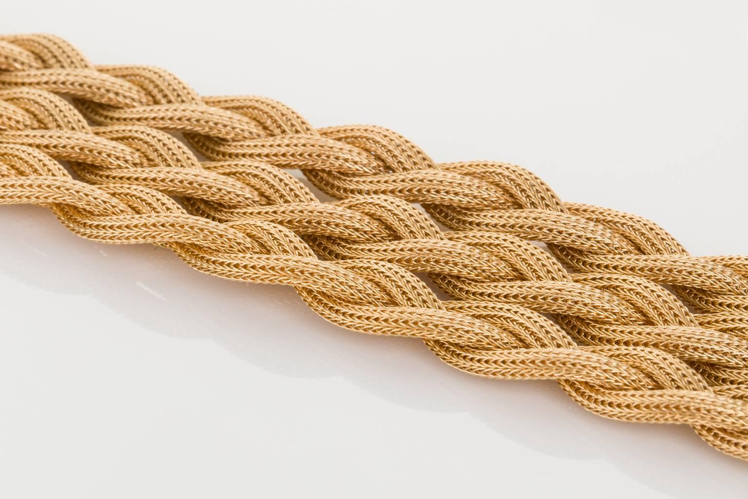 18 Karat Yellow Gold Triple Strand Plaited Woven Bracelet 1