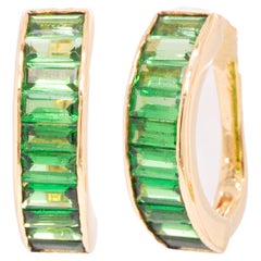 18 Karat Yellow Gold Tsavorite 4x2 MM Baguette Linear Bar Earrings