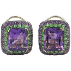 18 Karat Yellow Gold Tsavorite and Amethyst Earrings