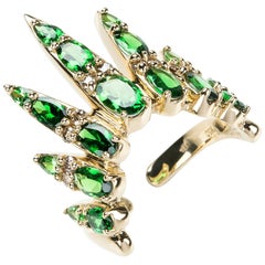 18 Karat Yellow Gold Tsavorite and Brown Diamonds Cocktail Ring