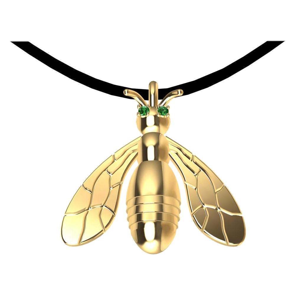 18 Karat Yellow Gold Tsavorite Bee Pendant Necklace For Sale