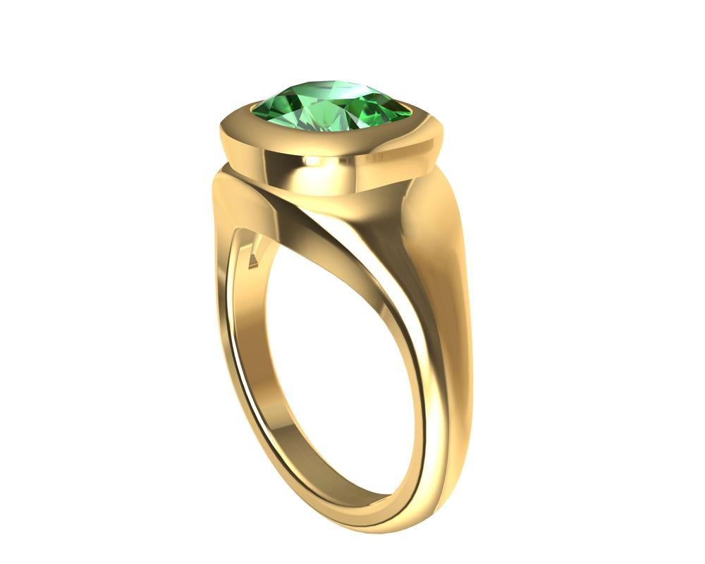 18 Karat Yellow Gold Tsavorite Sculpture Ring, Tiffany Designer, Thomas Kurilla is keeping it simple. This idea of simplifying your life can go into a lifestyle of design also. 8 X 8 mm cushion cut tsavorite in  bezel setting. Call it  a fashion