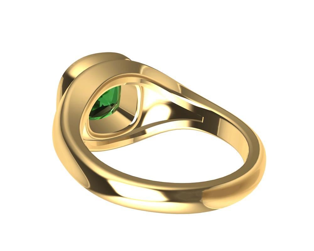 Cushion Cut 18 Karat Yellow Gold Tsavorite Sculpture Ring For Sale