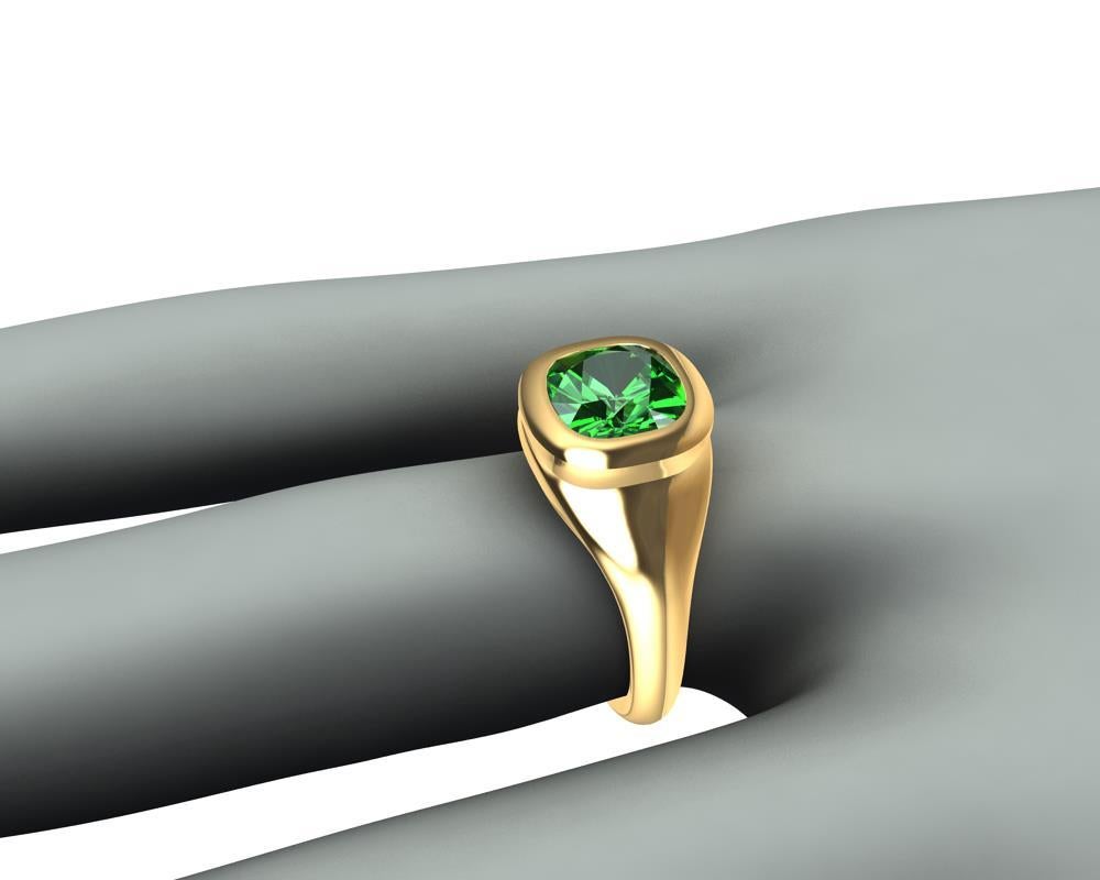 Women's or Men's 18 Karat Yellow Gold Tsavorite Sculpture Ring For Sale