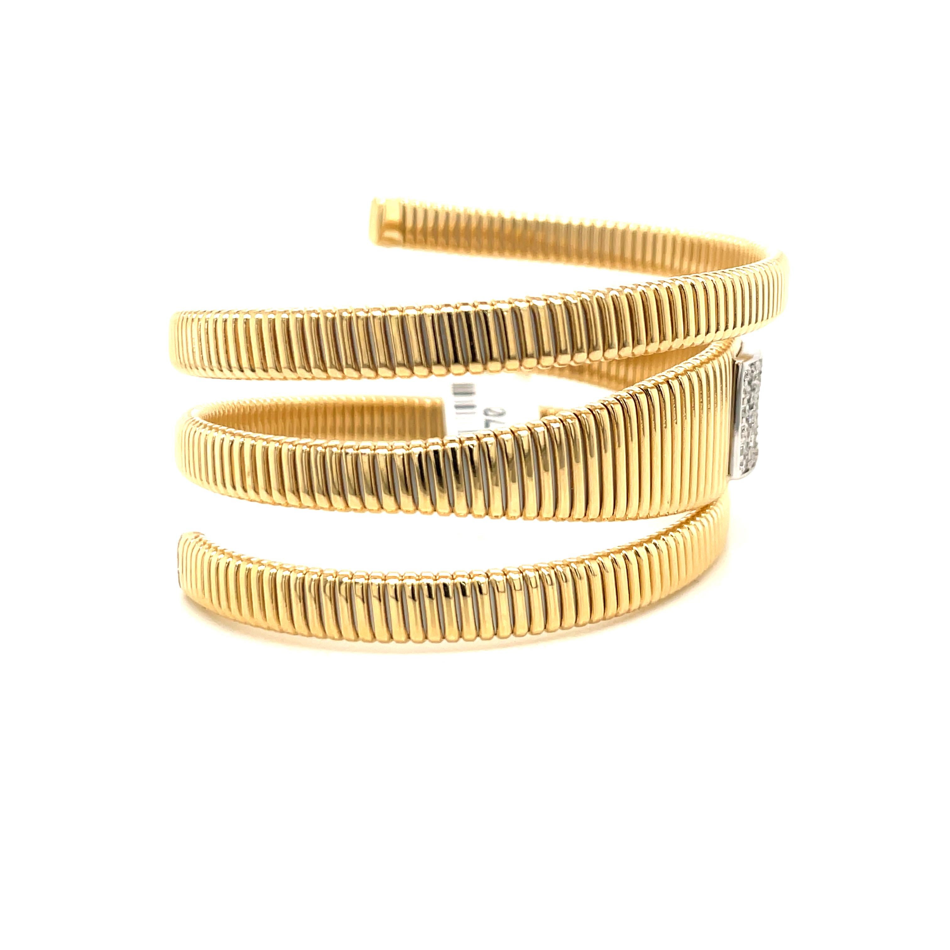 Women's 18 Karat Yellow Gold Tubogas Diamond Wrap Bracelet 0.74 Carats 34.3 Grams Italy For Sale