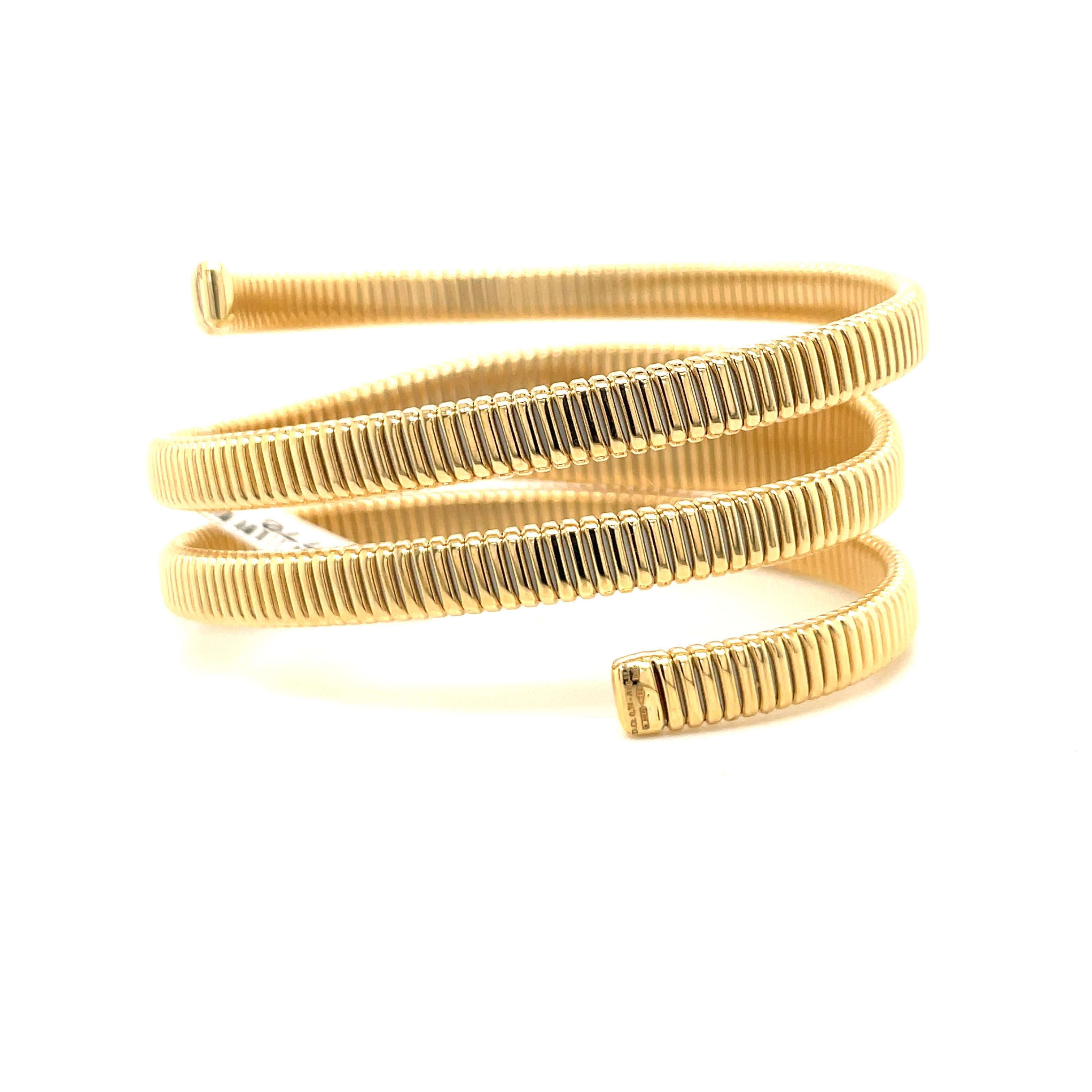 Women's 18 Karat Yellow Gold Tubogas Diamond Wrap Bracelet 0.74 Carats 34.3 Grams Italy