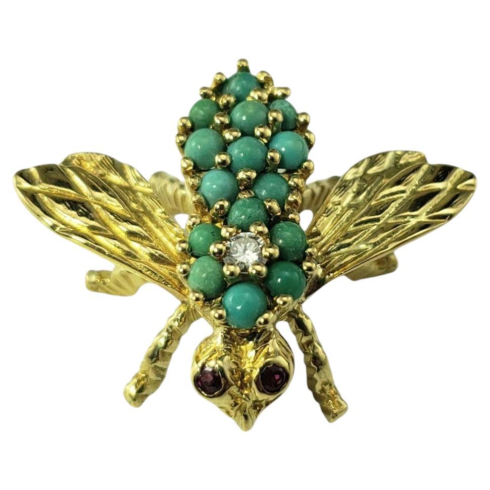 18 Karat Yellow Gold Turquoise and Diamond Bee Brooch/Pin #21420