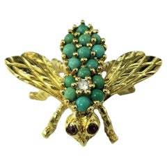 Broche abeille en or jaune 18 carats, turquoise et diamants n° 21420