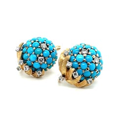 18 Karat Yellow Gold Turquoise and Diamond Earrings by Tiffany & Co., 1950s
