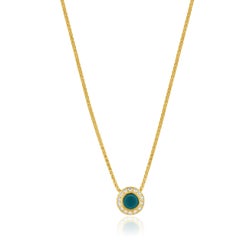 18 Karat Yellow Gold Turquoise and Diamond Halo Necklace
