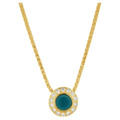18 Karat Yellow Gold Turquoise and Diamond Halo Necklace