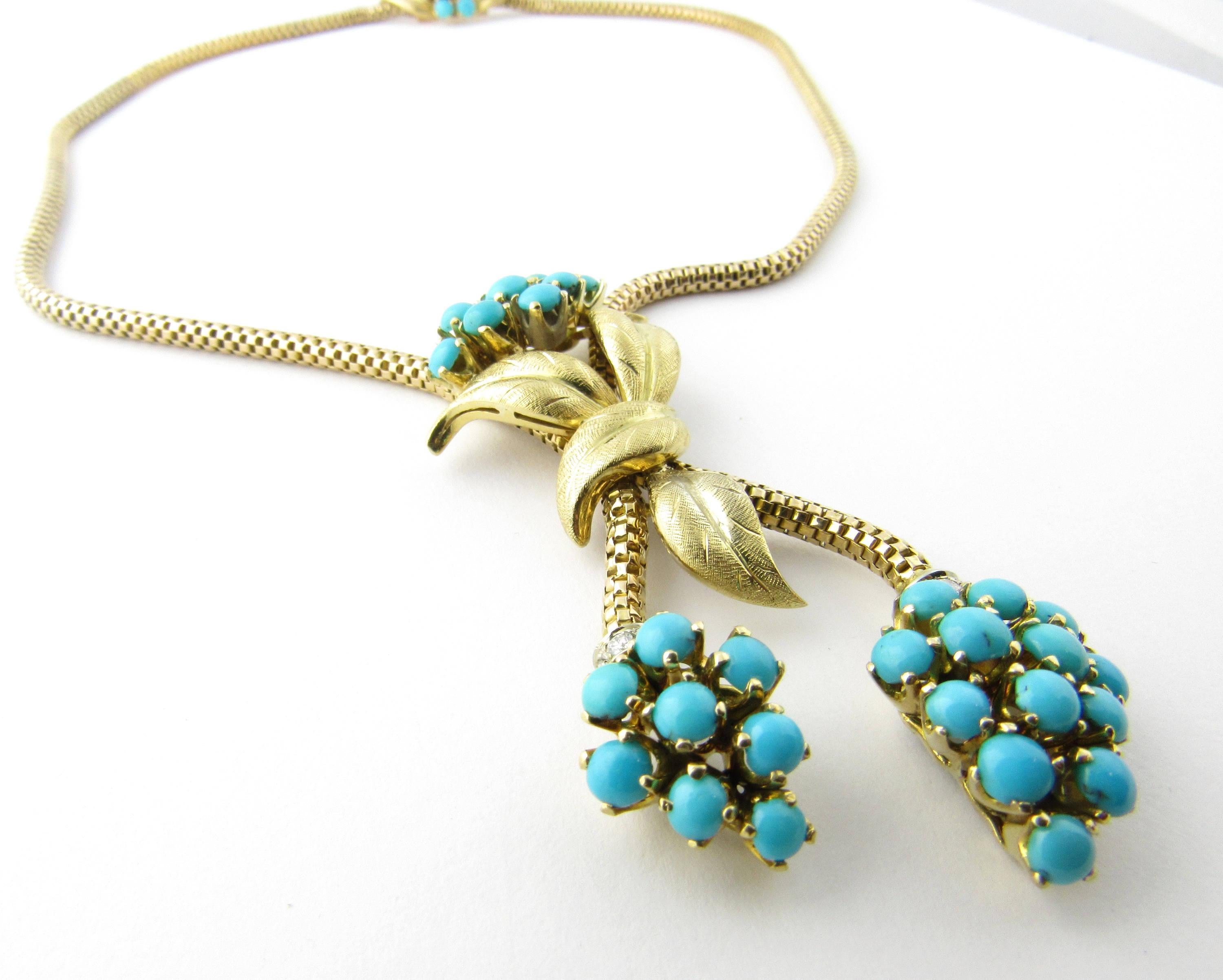 18 Karat Yellow Gold Turquoise and Diamond Necklace In Excellent Condition In Washington Depot, CT