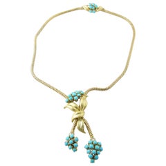 18 Karat Yellow Gold Turquoise and Diamond Necklace