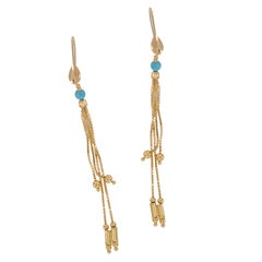 Boucles d'oreilles en or jaune 18 carats avec perles de turquoise Made in Italy