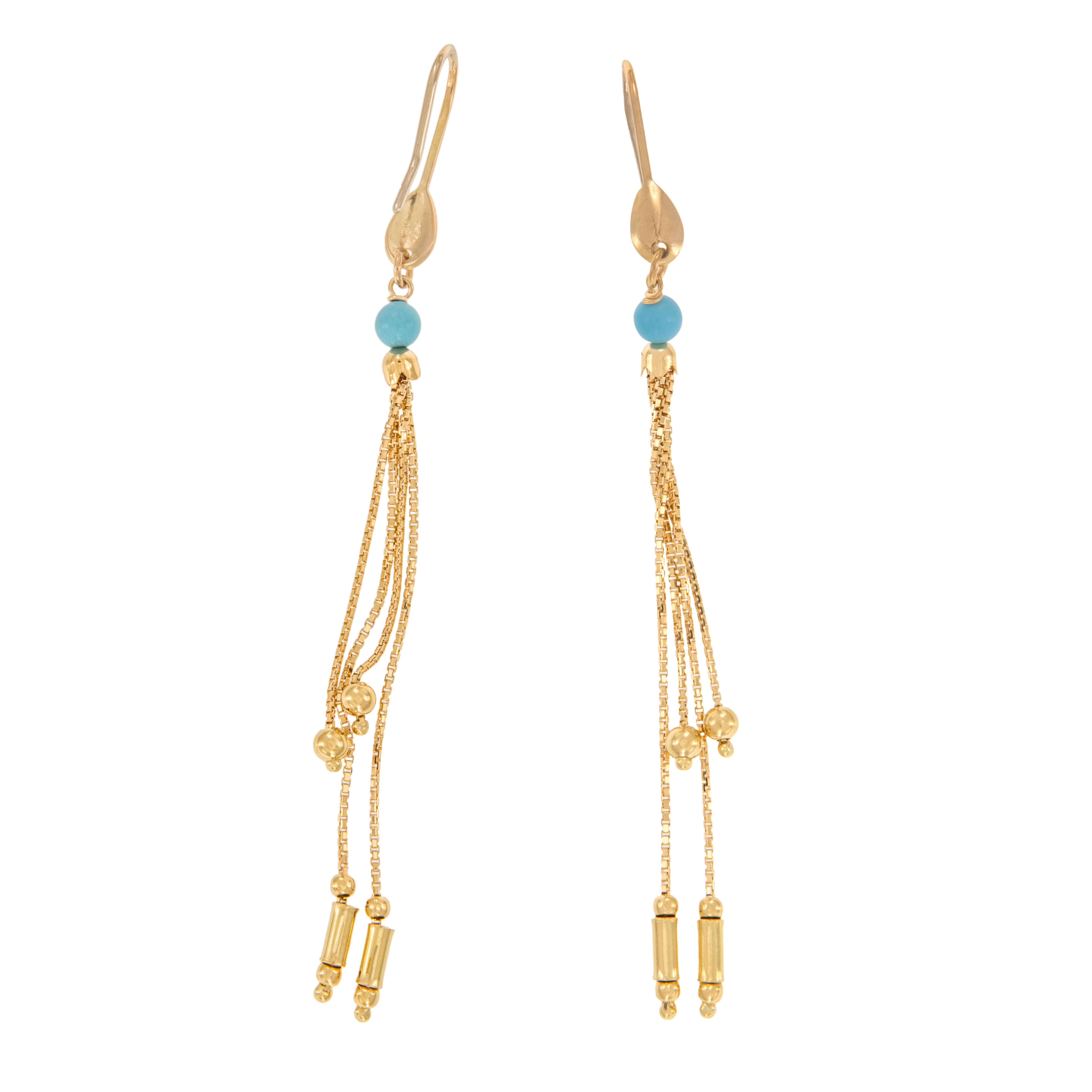 Perlina Orecchini con perle di turchese in oro giallo 18 carati Made in Italy in vendita