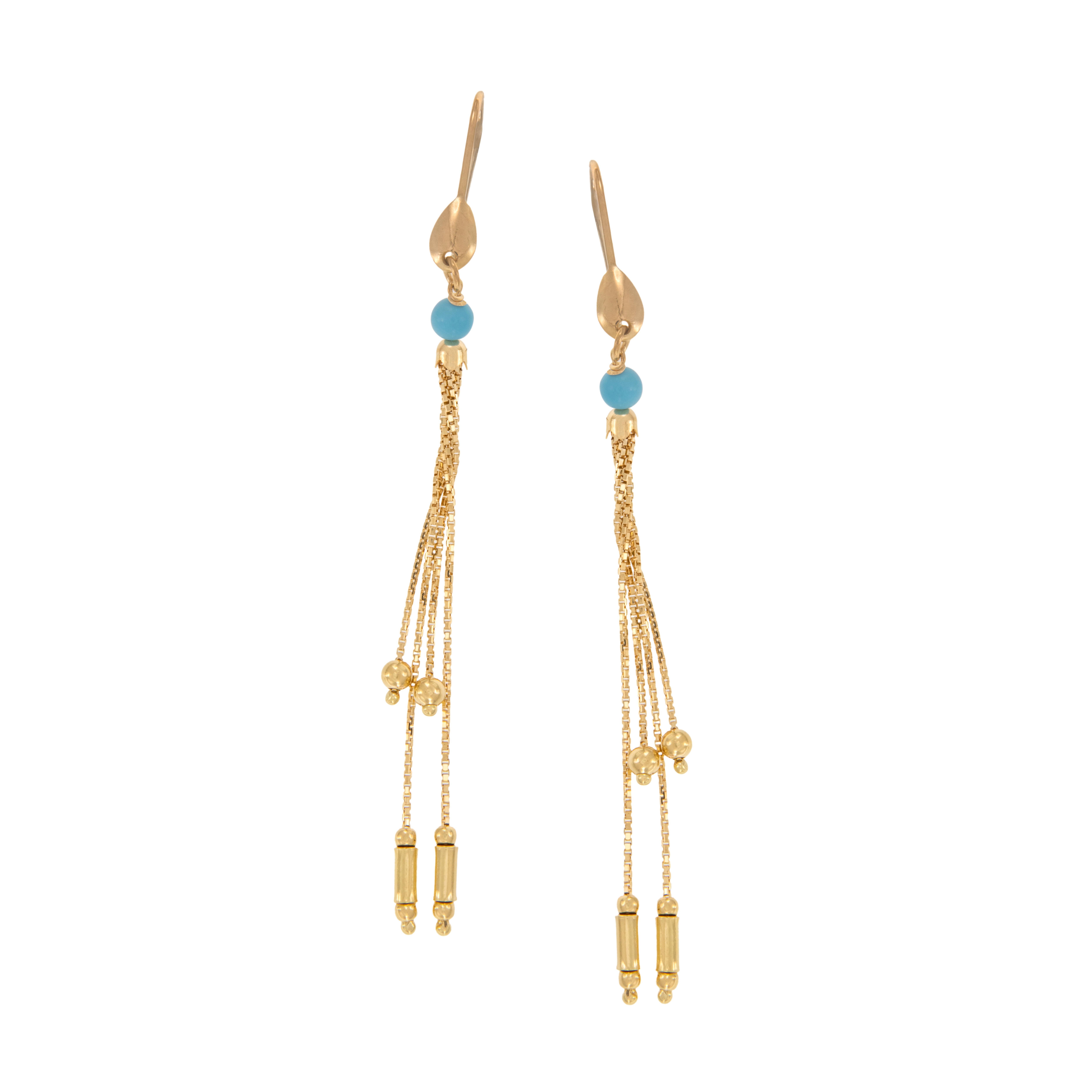 Orecchini con perle di turchese in oro giallo 18 carati Made in Italy in vendita