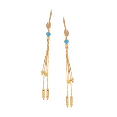 18 Karat Yellow Gold Turquoise Bead Earrings Made in Italy