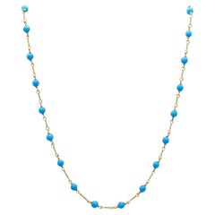 18 Karat Yellow Gold Turquoise Bead Station Necklace