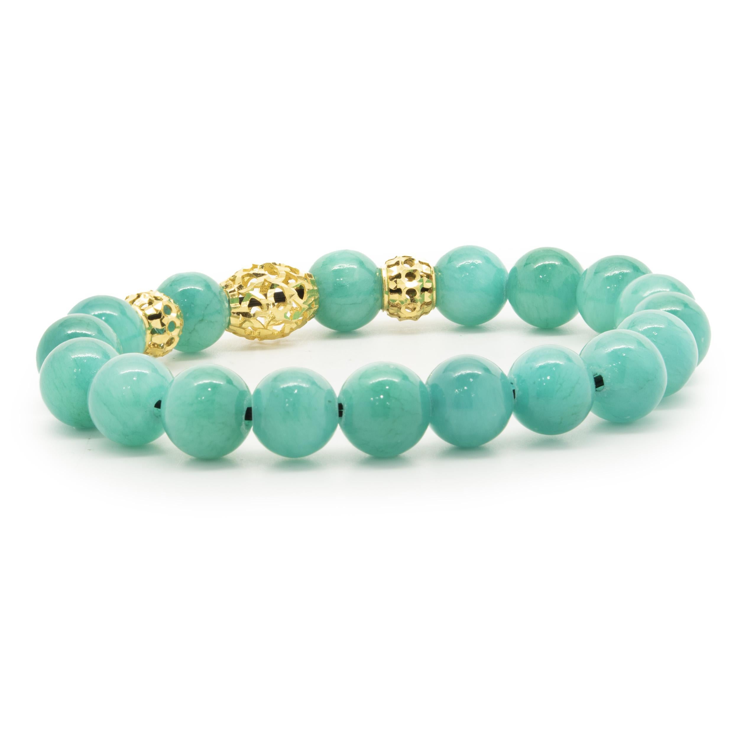 18 Karat Yellow Gold Turquoise Beaded Bracelet In Excellent Condition For Sale In Scottsdale, AZ