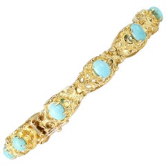  Turquoise Bracelet in 18 Karat Yellow Gold
