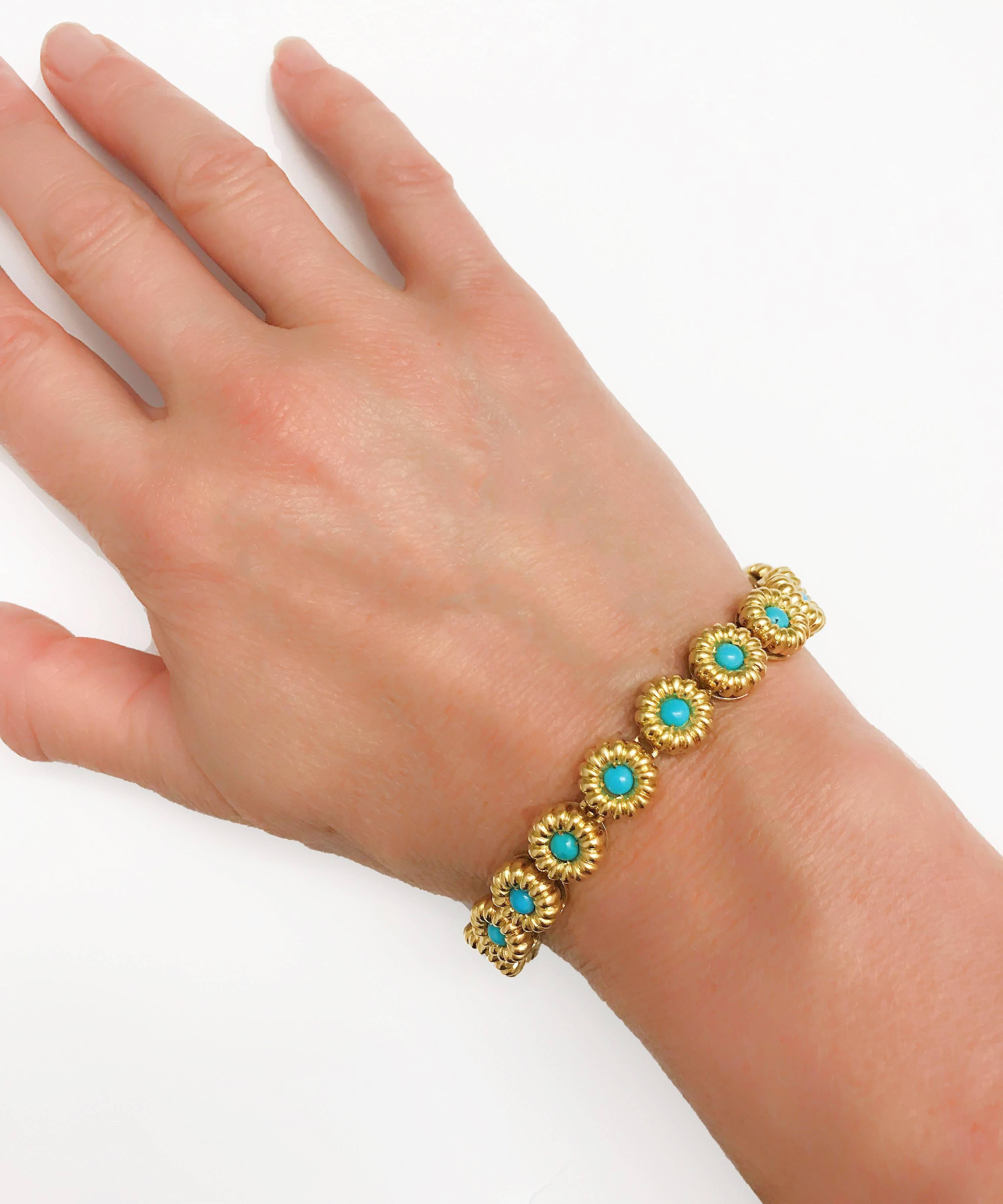 18 Karat Yellow Gold Turquoise Bracelets or Choker Necklace For Sale 12
