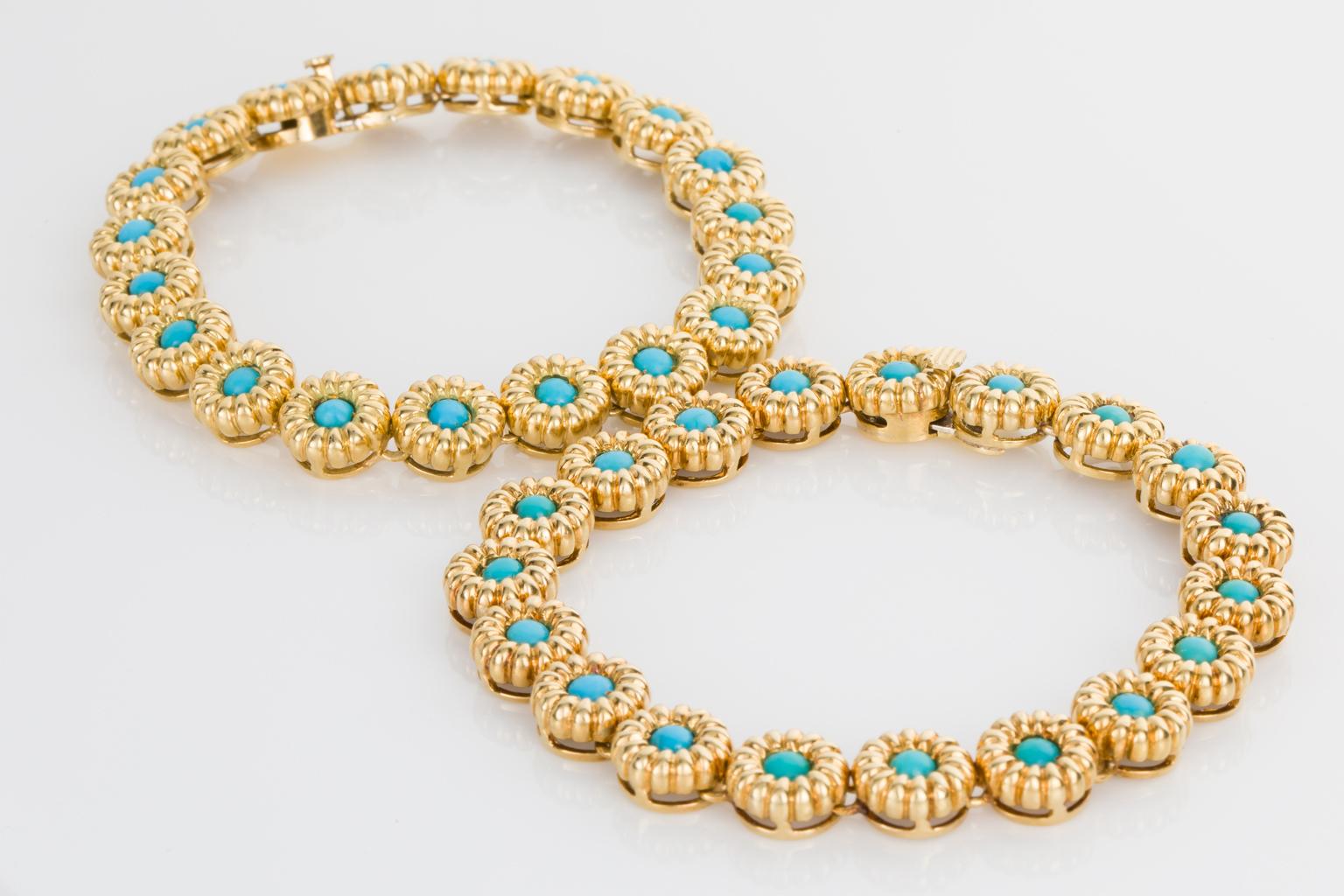 18 Karat Yellow Gold Turquoise Bracelets or Choker Necklace For Sale 5