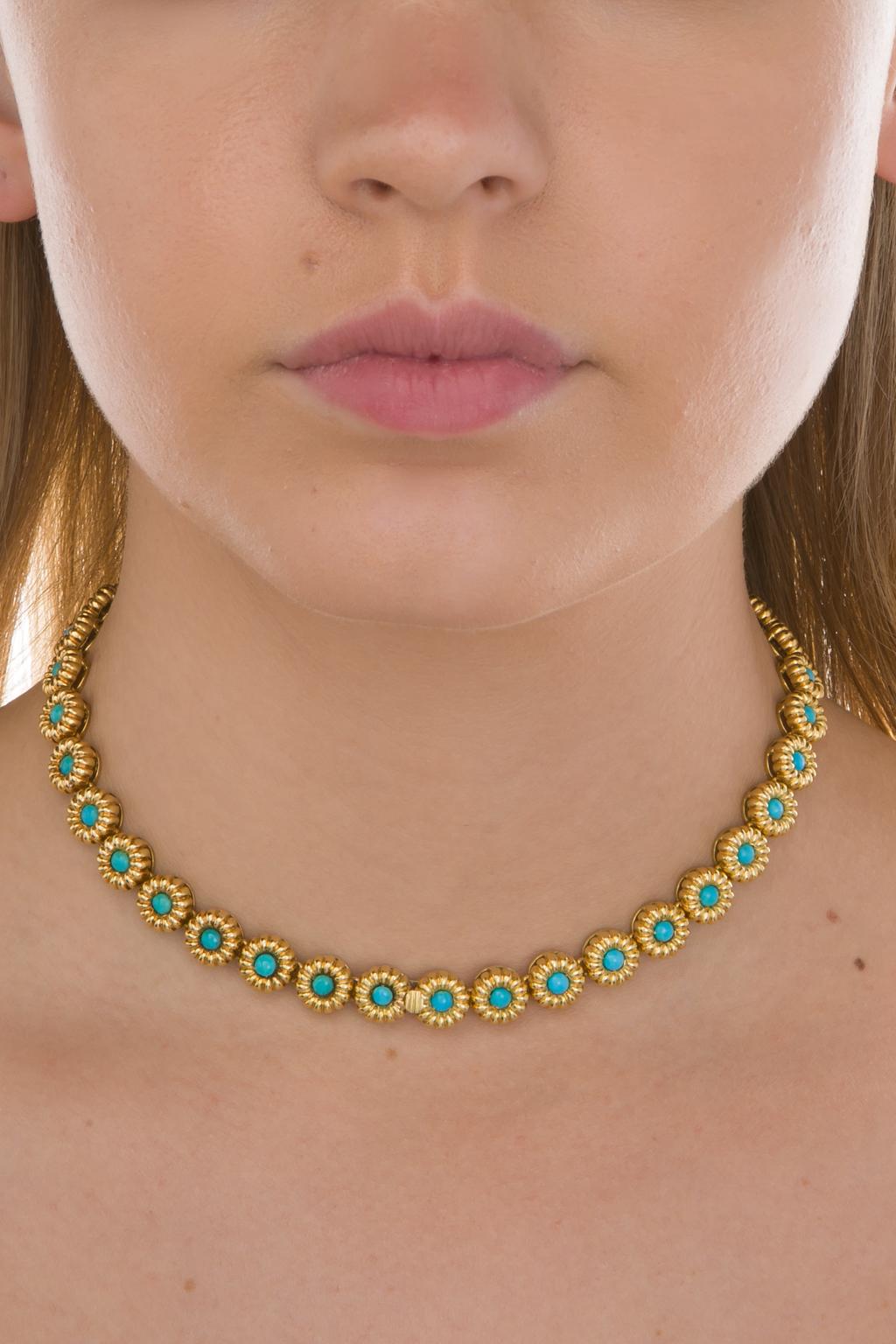 18 Karat Yellow Gold Turquoise Bracelets or Choker Necklace For Sale 1