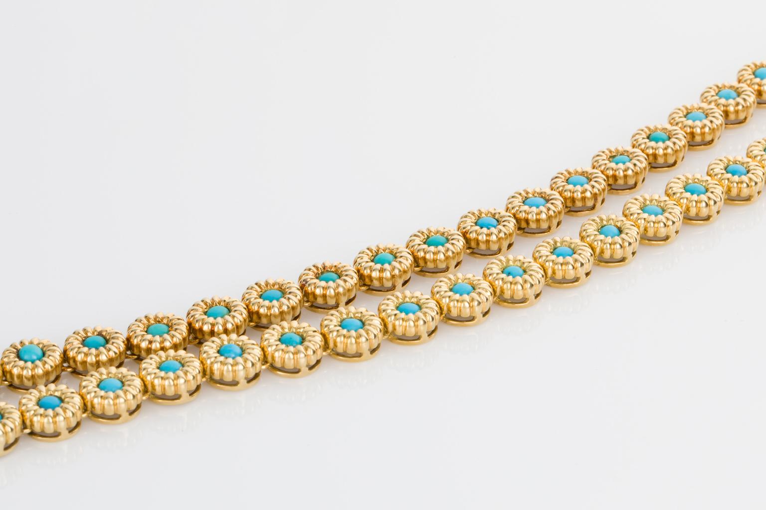 Contemporary 18 Karat Yellow Gold Turquoise Bracelets or Choker Necklace For Sale