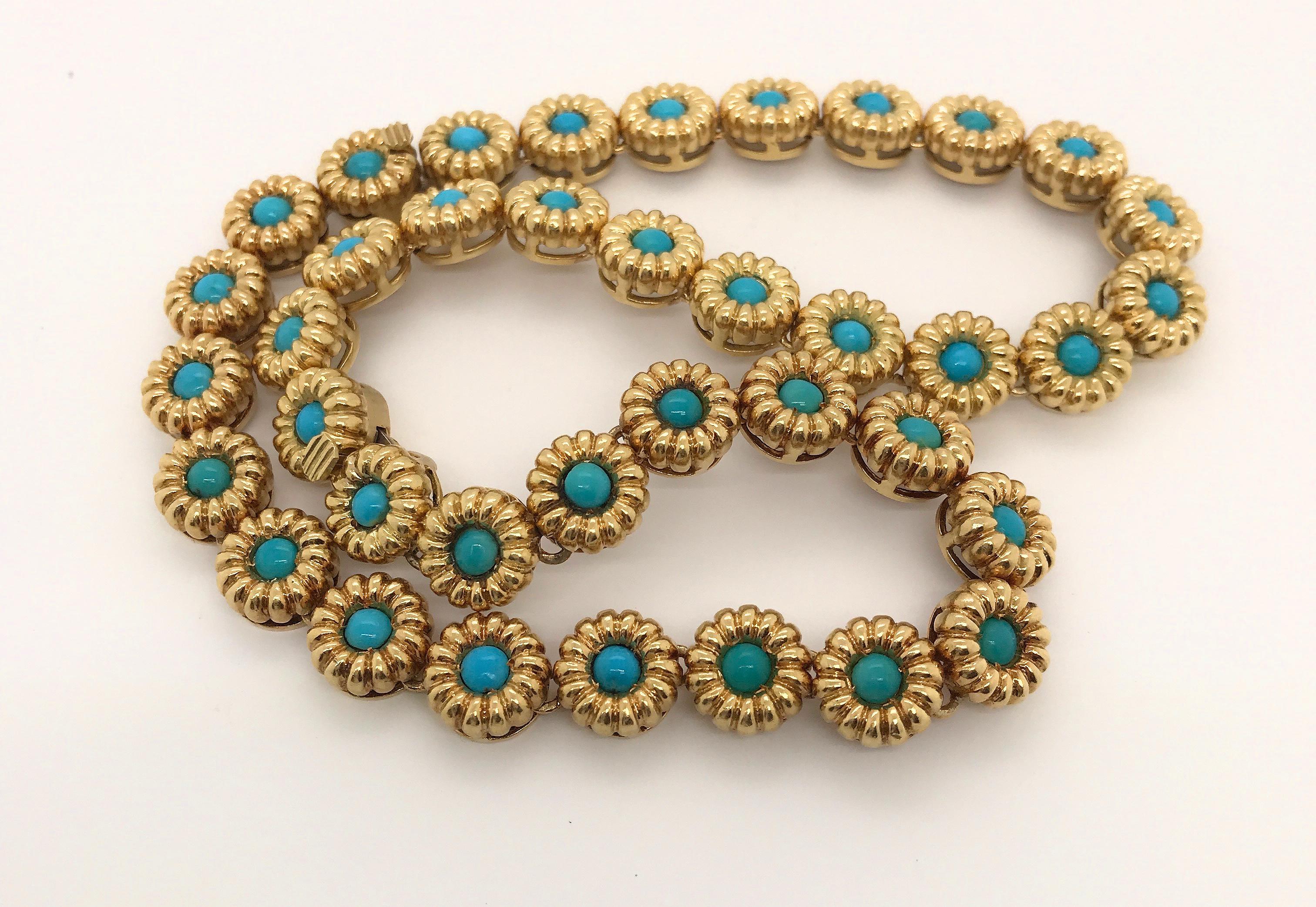 18 Karat Yellow Gold Turquoise Bracelets or Choker Necklace For Sale 8