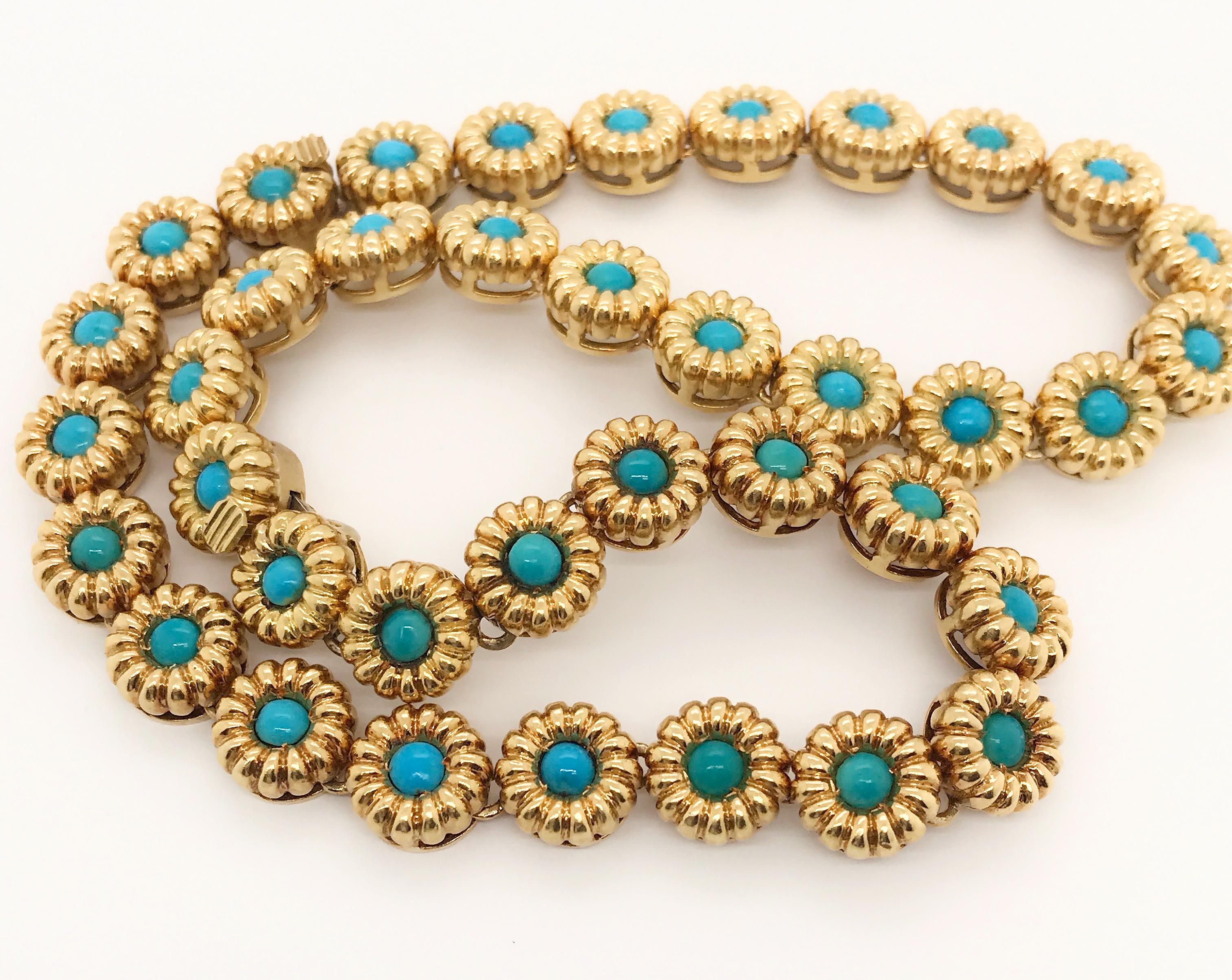 18 Karat Yellow Gold Turquoise Bracelets or Choker Necklace For Sale 9