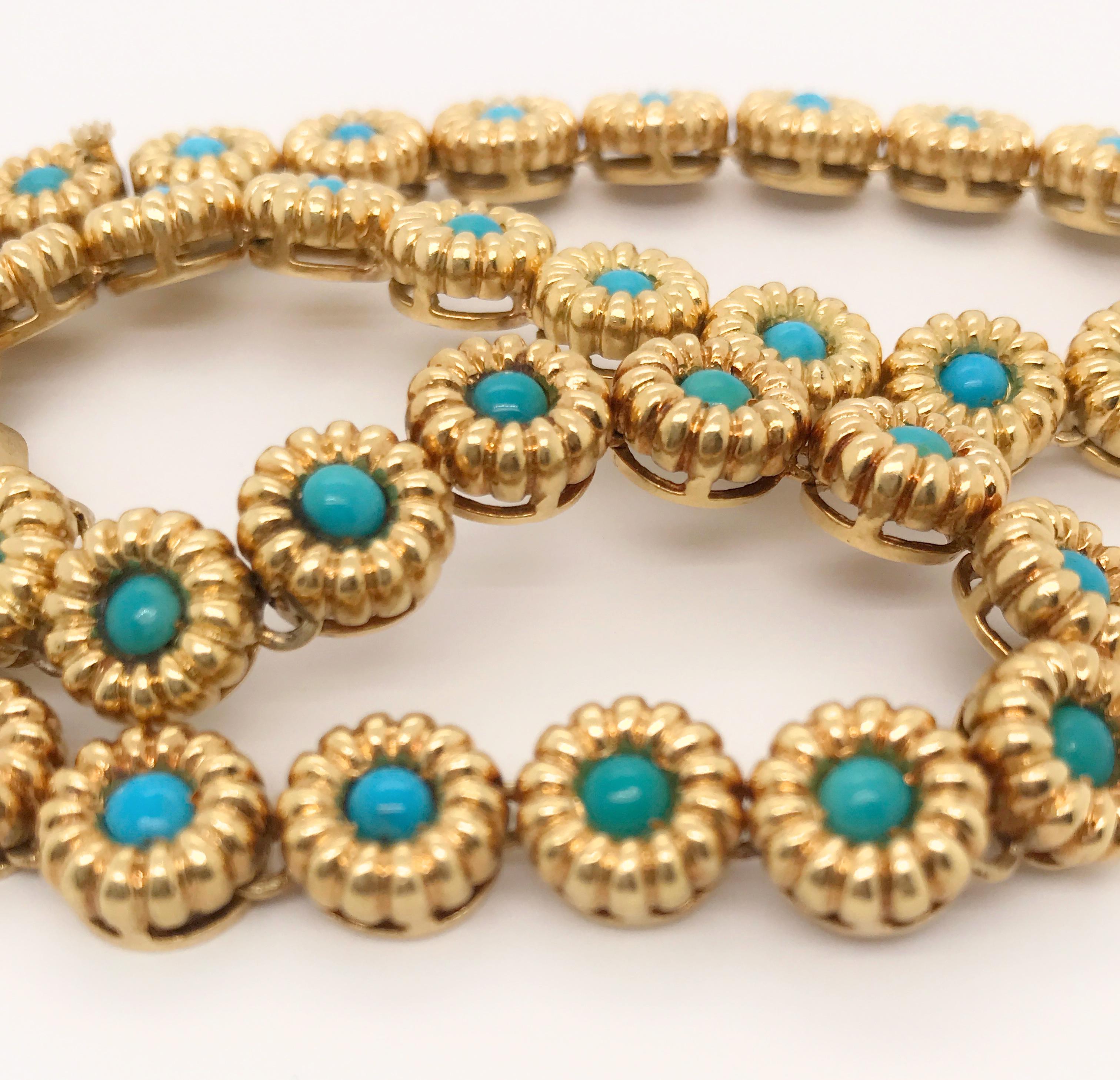 18 Karat Yellow Gold Turquoise Bracelets or Choker Necklace For Sale 10