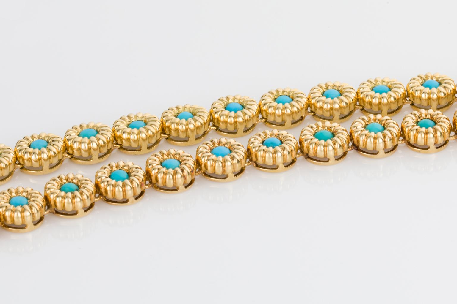 18 Karat Yellow Gold Turquoise Bracelets or Choker Necklace In Excellent Condition For Sale In QLD , AU
