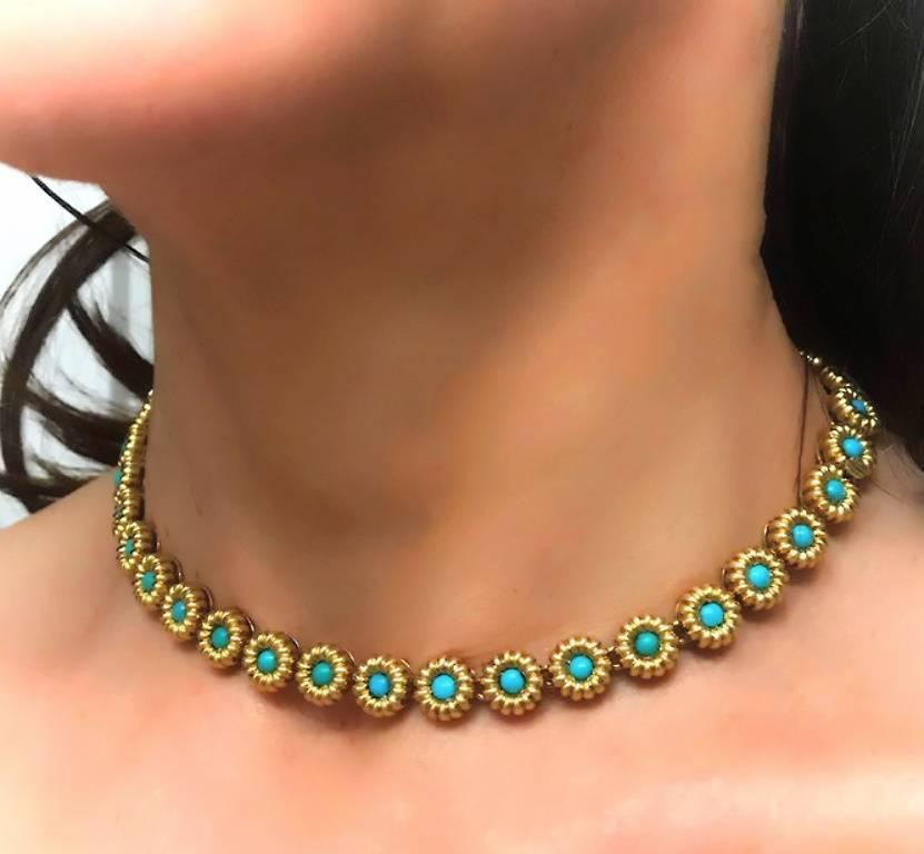 18 Karat Yellow Gold Turquoise Bracelets or Choker Necklace For Sale 11