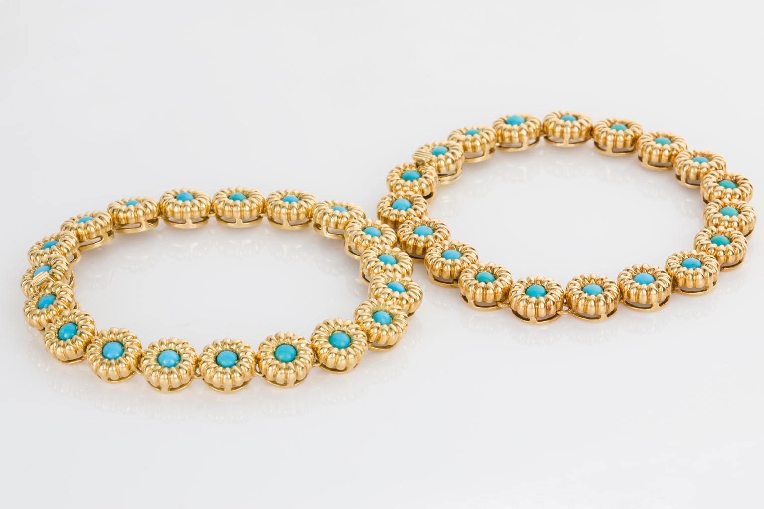 18 Karat Yellow Gold Turquoise Bracelets or Choker Necklace For Sale 2
