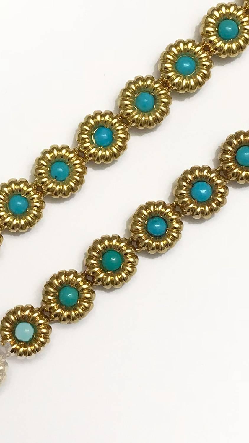 18 Karat Yellow Gold Turquoise Bracelets or Choker Necklace For Sale 13