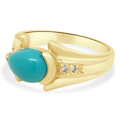 18 Karat Yellow Gold Turquoise Cabochon Ring w/ Diamond Accents